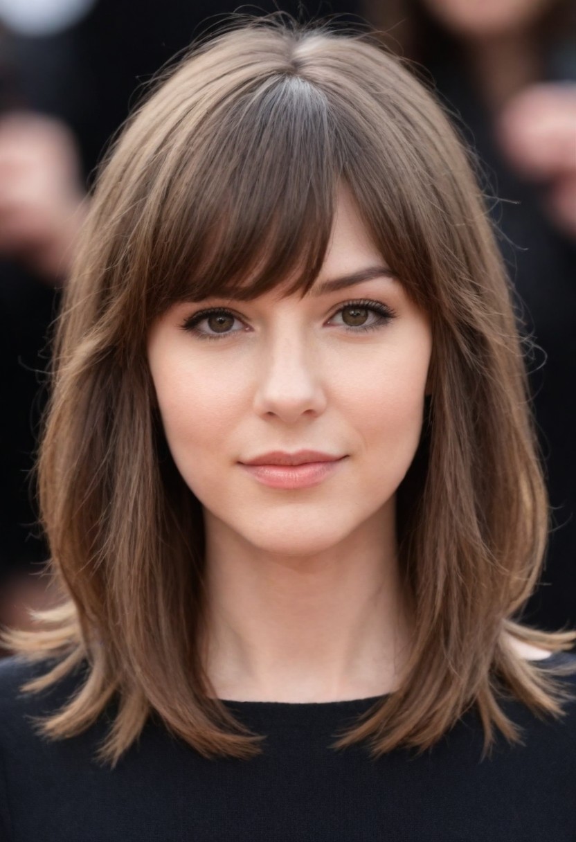 Curly medium length hairstyle with side bangs